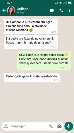 Feedback de Juliana sobre o Kit Cérebro em Ação
